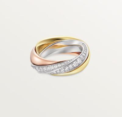 Cina Anello della Trinità Semi-pavimentato 18K Giallo/bianco/oro rosa Anello personalizzato Anello femminile in vendita