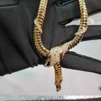 China Serpenti 18 Kt Yellow Gold Necklace Set With Demi Pavé Diamonds And Black Onyx Eyes 18K Gold High Jewelry for sale