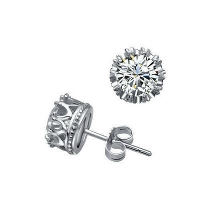 China CLASSIC Ladies Design Simple Diamond Earrings Jewelry, Wholesale CZ 925 Sterling Silver Stud Earrings Jewelry, Crown Diamond Stud Earrings for sale