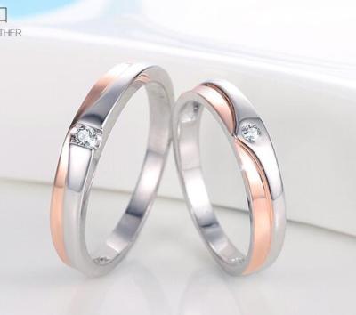 China Cute Brilliant 925 Sterling Silver Jewelry, 18K Rose Gold and Platinum Plating Diamond Wedding Couple Rings for sale