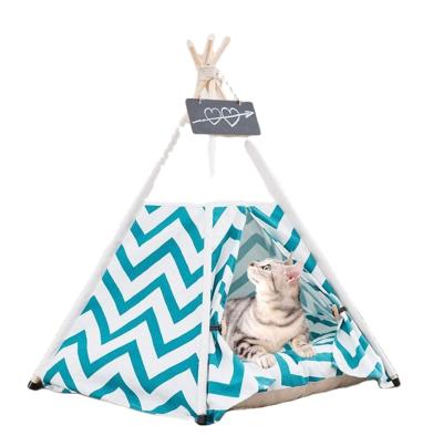 China OEM stocked high quality comfortable pet supplies rhombus printed cat and dog teepee tent for sale