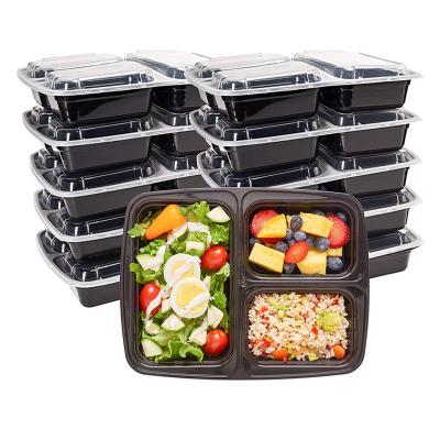 China Meal Prep Containers 3 Compartment Leak Proof 1oz Sauce Cups Microwave BPA Free Plastic Food Microwavable Bento Lunch Boxes for sale