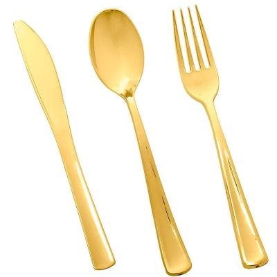 China Silverware Set Gold Heavy Cutlery Utensils Gold Stocked Plastic To Wedding Opp Free Bag PS OEM Fashionable Flatware Sets for sale