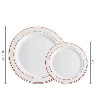 China Disposable Gold Rose Gold Sliver Rim Plastic Disposable Dishes , Plastic Tableware Set For 25 Guests for sale