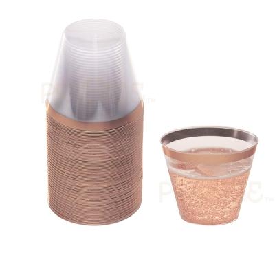 China Disposable Disposable 9oz Plastic Rose Gold Rim Cup For Party / Wedding for sale