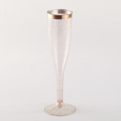 China Disposable 100 Packs Rose Gold Glitter Disposable Hard Plastic Champagne Glass Flutes For Wedding / Party for sale