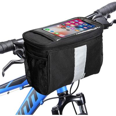 China Outdoor Cooler Bag Bicycle Front Handlebar Bag Bicycle Insulated Bag Bike Basket Recycling Bag With Mesh Pocket for sale