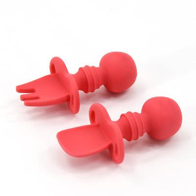 China BPA Free Solid Color Food Grade Baby Silicone High Quality Cute Spoon And Fork For Kids Feeding Training for sale