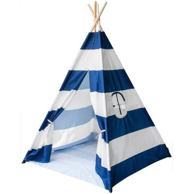 China Sports Toy Wide Stripe Design Canvas and Wooden Baby Play Kids Teepee Tent for sale