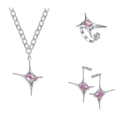 China 2022 CLASSICS new pink Crystal Star Cross Pendant Necklace jewelry cuts earrings rings jewelry sets for women party accessories for sale