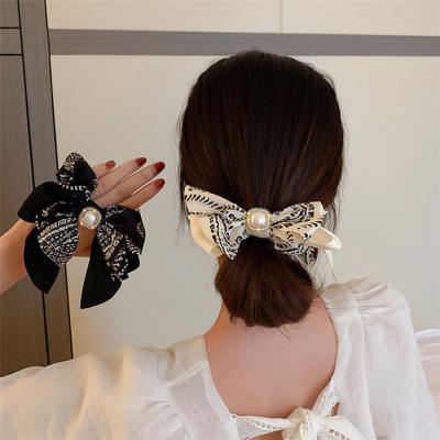 China Japan Elastic Hair Bands Women Girls and Korean New Style Fashion Hair Accessories Print Flower Cloth Bowknot Pearl Fashion Hair Scrunchies Double Layers for sale