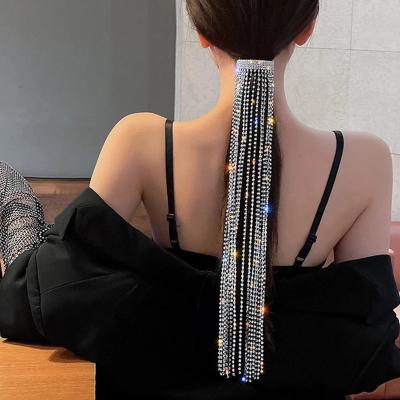 China Fashion Full Sparkle Rhinestone Hairpins For Women Long Tassel Crystal Hair Jewelry Accessories Wedding Banquet Jewelry for sale