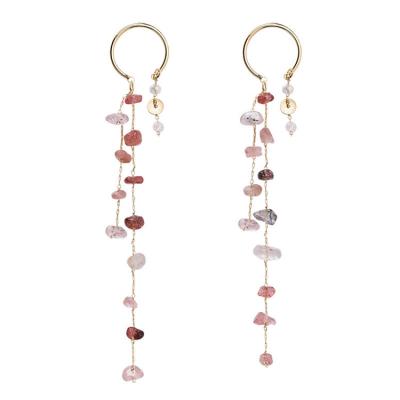 China FASHIONABLE Korean Stone Handmade Beaded Irregular Statement Long Tassel Earrings For Women 2021 for sale