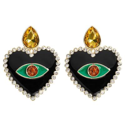 China Vintage European And America Overdone Big Enamel Heart Eyedrop Earrings For Women Party 2021 for sale