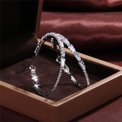 China Shiny 45mm Zircon Crystal Silver Hoop Earrings For Women USA Party Trendy Fashion Jewelry Earings for sale