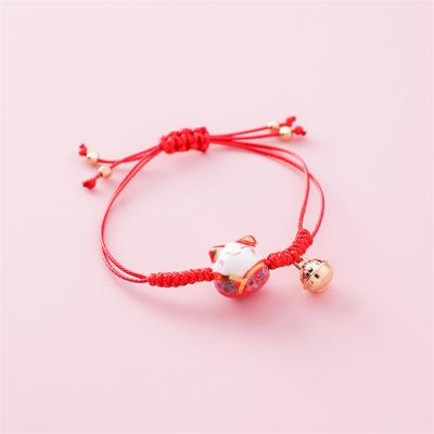 China TRENDY Handmade Armor Lucky Cat Pendant Rope Adjustable Bracelets & Bangles for Women Gifts for sale