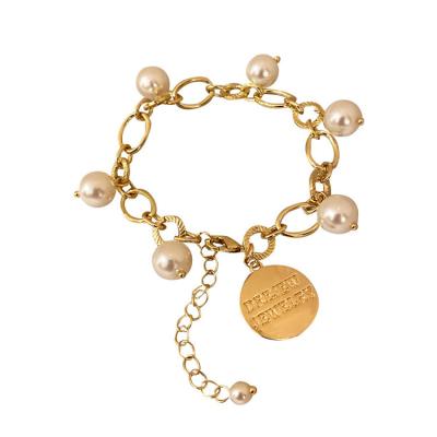 China New Arrival Vintage Gold Plated Coin Head Pearl Charm Imitation Bracelets For Women Wholesale 2021Jewelry for sale