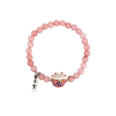 China FASHIONABLE Korean Handmade Opal Stone Beaded Lucky Cat Charm Bracelets & Bangles For Women Birthday Gifts for sale