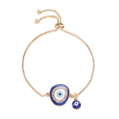 China Vintage European and American Blue Enamel Crystal Rhinestone Crystal Charms Evil Eyes Adjustable Bracelets for Women for sale