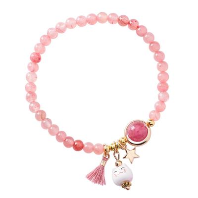 China Beautiful FASHIONABLE Korean Handmade Lucky Cat Charms Tassels Acrylic Beading bracelets for women charms bracelet for sale