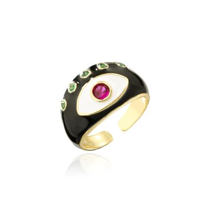 China Vintage 8 Colors Brass Enamel Crystal Evil Eyes Open Rings Vintage High Quality For Women Gold Color Eye Ring Jewelry for sale