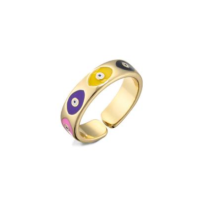 China 2021 New Vintage Gold Color High Quality Copper Color Enamel Evil Eye Open Rings For Women Men Finger Ring Jewelry for sale