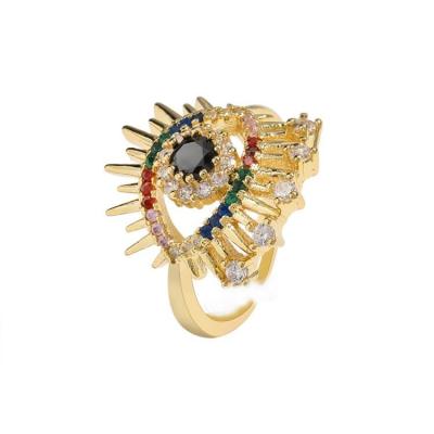 China Vintage Brass 18k Gold Plated Color CZ Crystal Eye Finger Open Adjustable Zirconia Evil Eyes Ring Women 2021 for sale