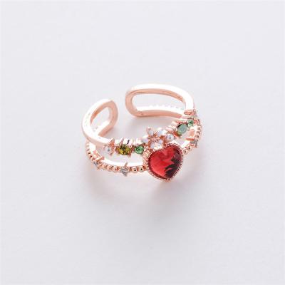 China Vintage 23 Styles Rose Gold Plated Color Flower Heart Zircon Crystal Micro Inlay Rings For Korean Women for sale