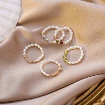 China Fashionable Korean Elegant Elastic Finger Ring Freshwater Pearl Finger Rings from Crystal Beads Pearl Strand Index for Women 2021 for sale