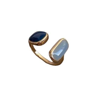 China Trendy Korean Fashionable Enamel Blue Resin Open Rings For Women for sale