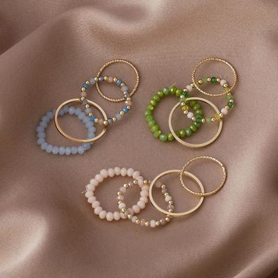 China 4pcs/set Trendy Korean Fashion Women Beaded Girls Crystal Circle Rings Sets For for sale