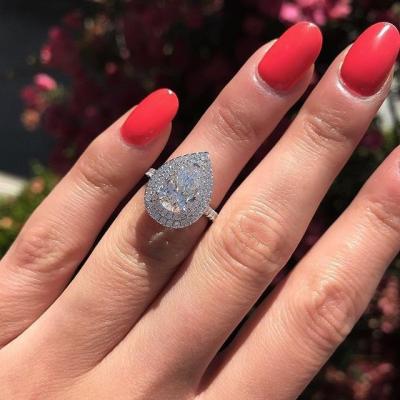 China Classic FASHIONABLE Copper Silver Color Large Waterdrop Zirconia Micro Paved Rings For Women Piece Wedding Finger Jewelry for sale