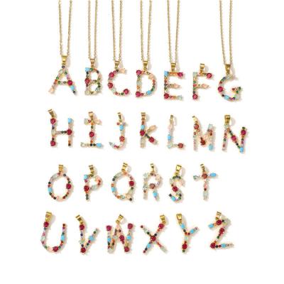 China TRENDY Crystal Cubic Zircon A~Z 26 European and American Colorful Alphabet Letter Pendant Necklace for Women Christmas Gifts for sale