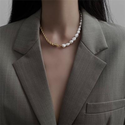 China 2021 Trendy Vintage Gold Plated Twisted Beaded Part Of Freshwater Chain Baroque Pearl Jewelry Vintage Necklaces Choker Necklace for sale