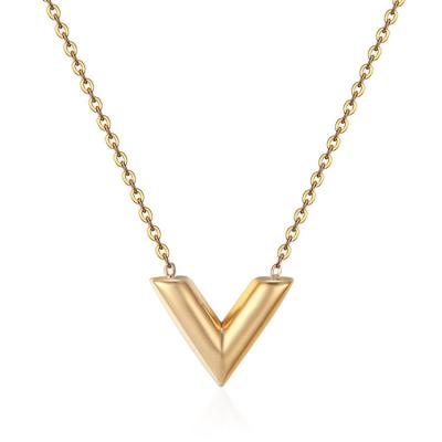 China TRENDY Classic Simple Fashion 316L Stainless Steel Gold Plated Letter V Alphabet Pendant Necklace For Women for sale