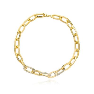 China Punk Flat Rectangle Chain Link Choker Necklace Women 18K Gold Plated Paperclip Crystal Chain Short Chokers Necklaces for sale