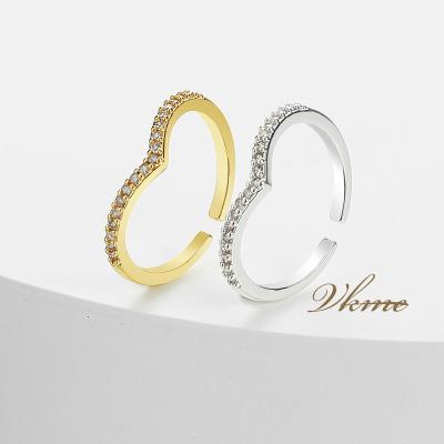 China Fashionable Wholesale VKME 2022 Fashion Heart Shaped Zircon Rings CZ Adjustable Rings For Women for sale