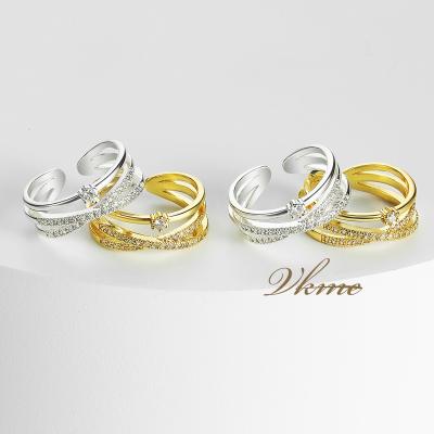 China VKME TRENDY Fashion 18K Gold Plated Diamond Zircon Adjustable Ring Beautiful Accessories Jewelry Brass Women for sale