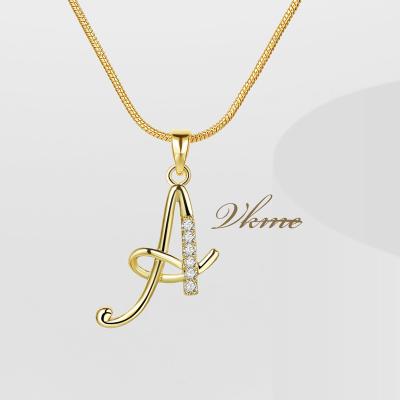 China VKME FASHIONABLE 18K Gold Letter A Necklace Customized Letter Name Necklace Zircon Copper Jewelry for sale