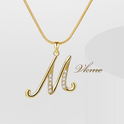 China Hot TRENDY Copper Minimalist Tiny Zircon Zircon Jewelry 18K Gold Initial Necklace Fashion VKME Tasty Letter M Necklace For Women Men for sale