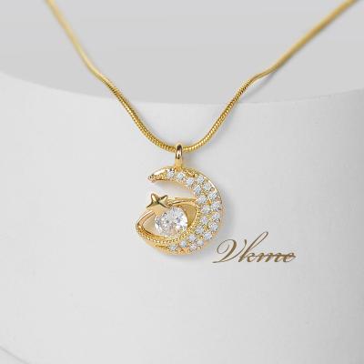 China FASHIONABLE VKME 18K Gold Plated Zircon Crescent Necklaces Crystal Pave Moon Star Pendant Copper Necklace for sale