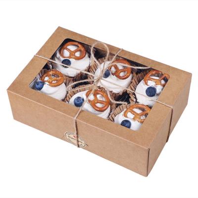 China Impresión personalizada 6 12 agujeros de papel Kraft Muffin Cupcakes caja para sushi y galletas en venta