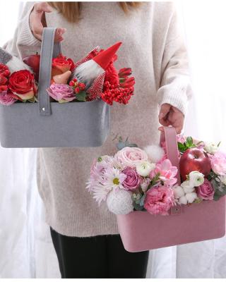 China Luxury Suede Velvet Paper Board Flower Bouquet Box Packaging Round Case Custom for sale