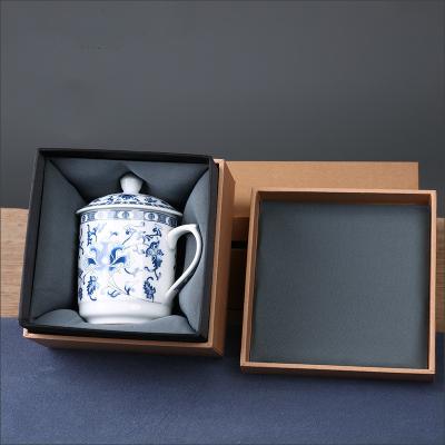 China Custom Rigid Brown Kraft Paper Square Mug Bowl Storage Vase Packaging for Chinese Tea Cup Saucer Set for sale