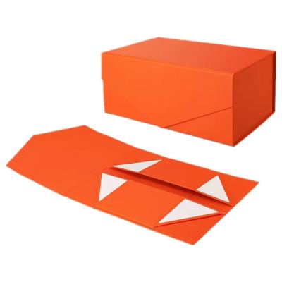 China Customized Collapsible Gift Box Orange Cardboard Treat Boxes With Magnetic Closure for sale