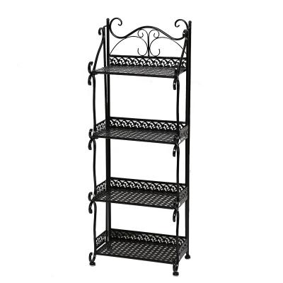 China Adjustable 4 Tier Metal Microwave Oven Shelf Rack Foldable Kitchen Adjustable Storage Rack Shelf for sale