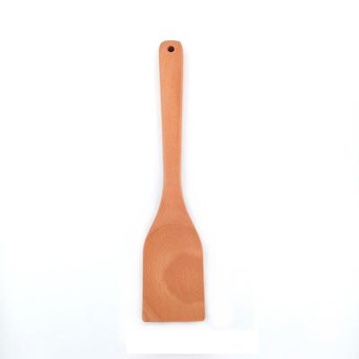 China Hot Selling Biodegradable Natural Beech Handle Long Handle Sustainable Non - Damage POTS Kitchen Utensils Wooden Spatula for sale