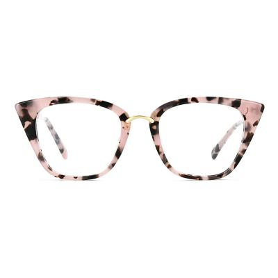 China Wholesale Fashionable Design Pink Cat Metal Frame Eyeglasses Full Optical Frame Acetate Frame Glasses For Women for sale