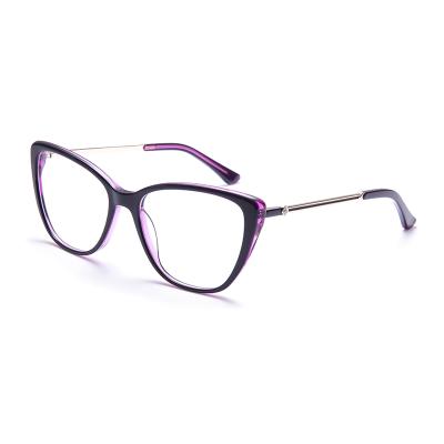 China 2021 Fashionable Women Cat Eye Optical Glasses Frame Purple Acetate Fiber Optical Frame With Metal Spectacle Frames for sale