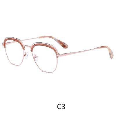 China Acetate Rose Gold Metal Eyeglasses Newest Fashion Optical Frames Fashion Hexagon Rose Spectacle View Manufacturers for sale